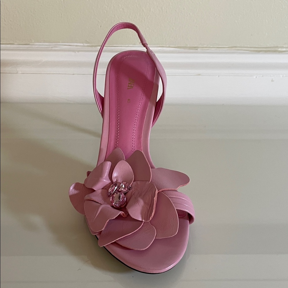 ZARA Pink Floral Stiletto Slingback Sandal